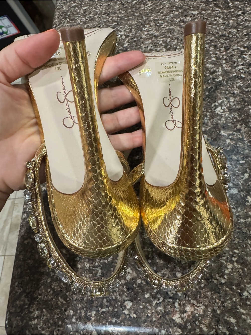 Jessica Simpson Gold Jeweled Strappy Stiletto Sandals - Picture 4 of 4
